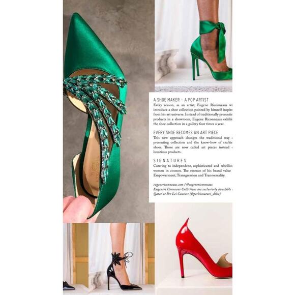 EUGENE RICONNEAUS GREEN SATIN/LEATHER STUDDED LEAF heels shoes ART Size 38 $1260 - Picture 13 of 14